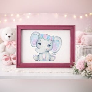 9x12 Reverse Canvas Floral Elephant Nursery Wall Art